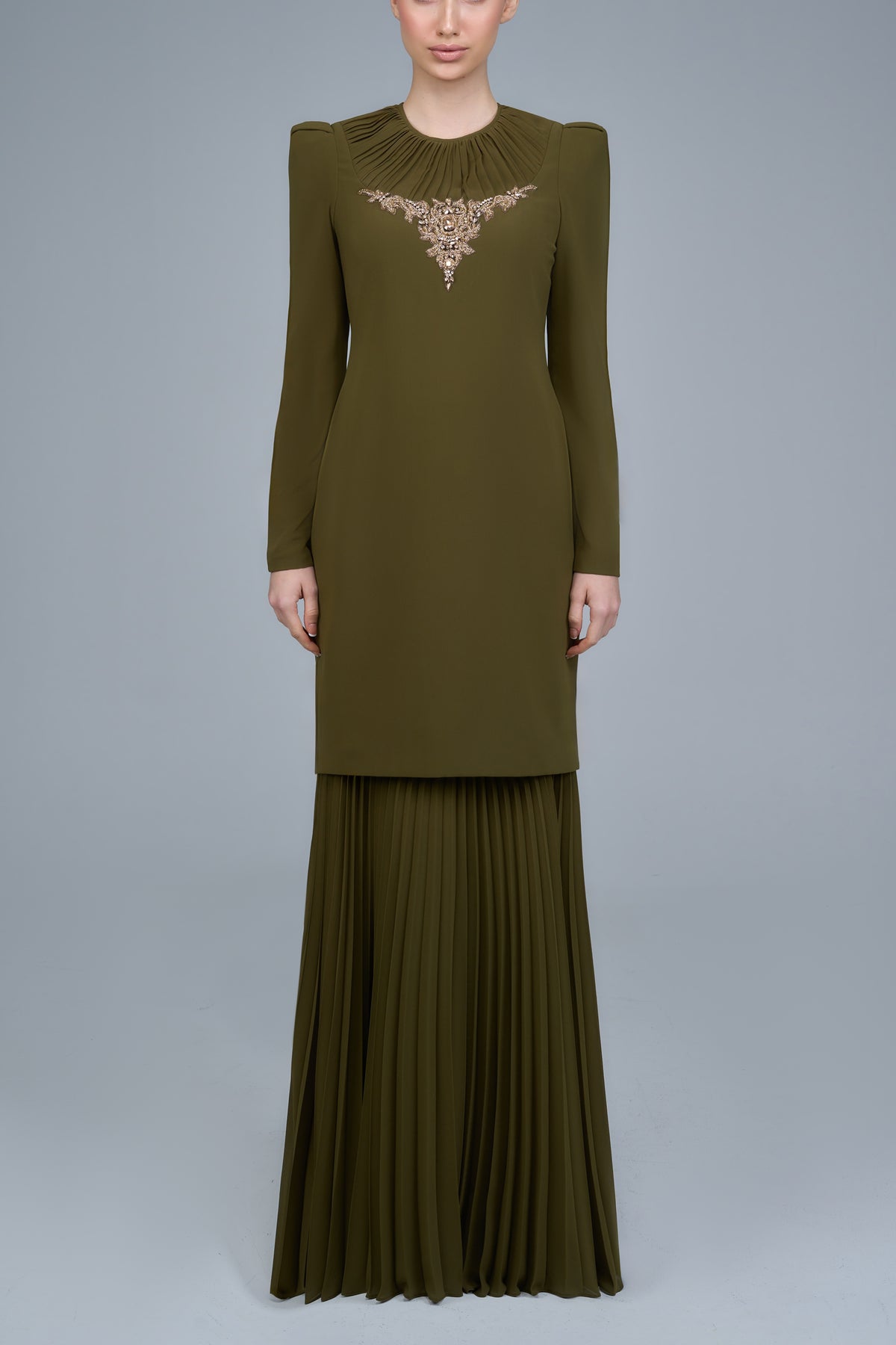 Caroline Kurung in Olive Green