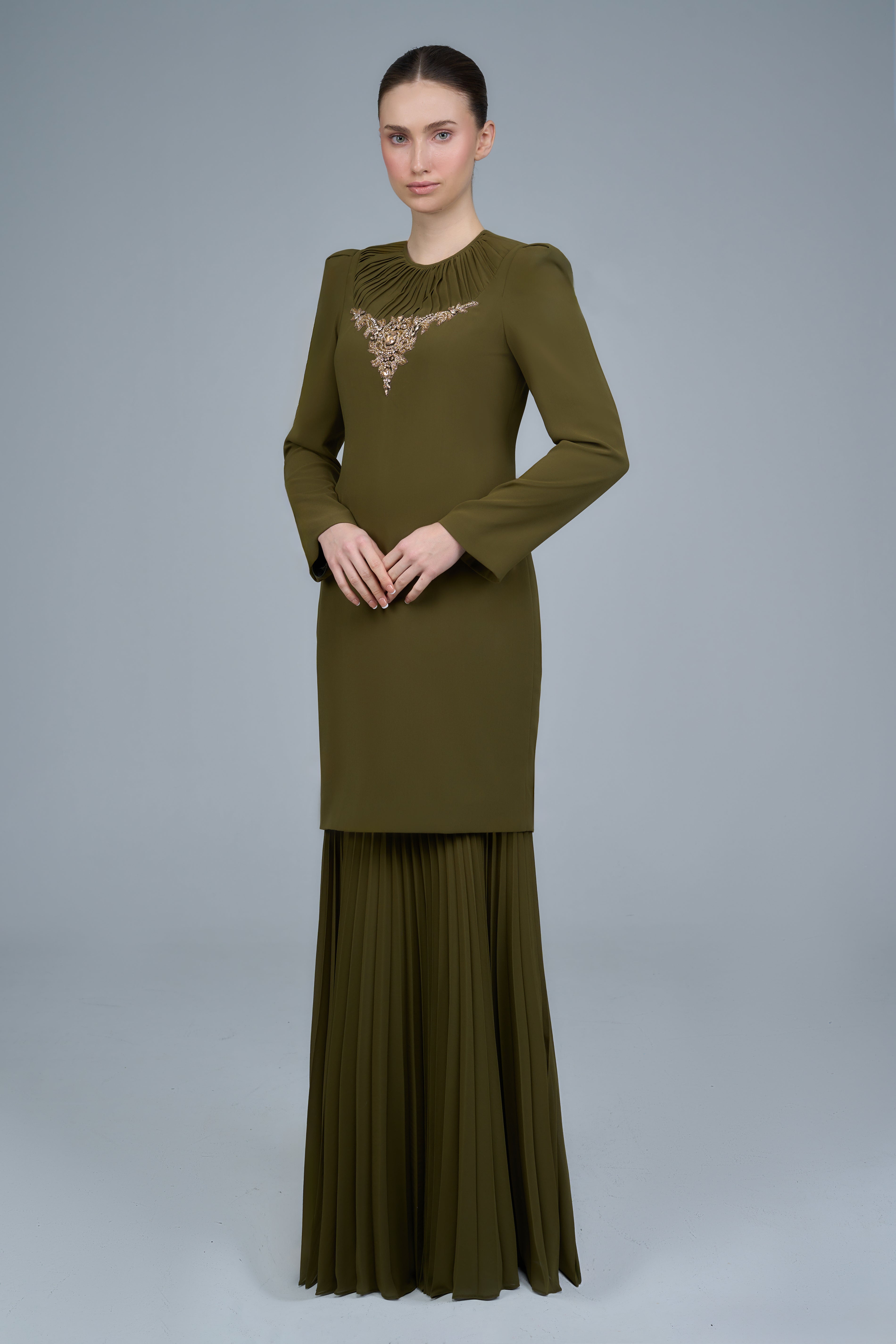 Caroline Kurung in Olive Green