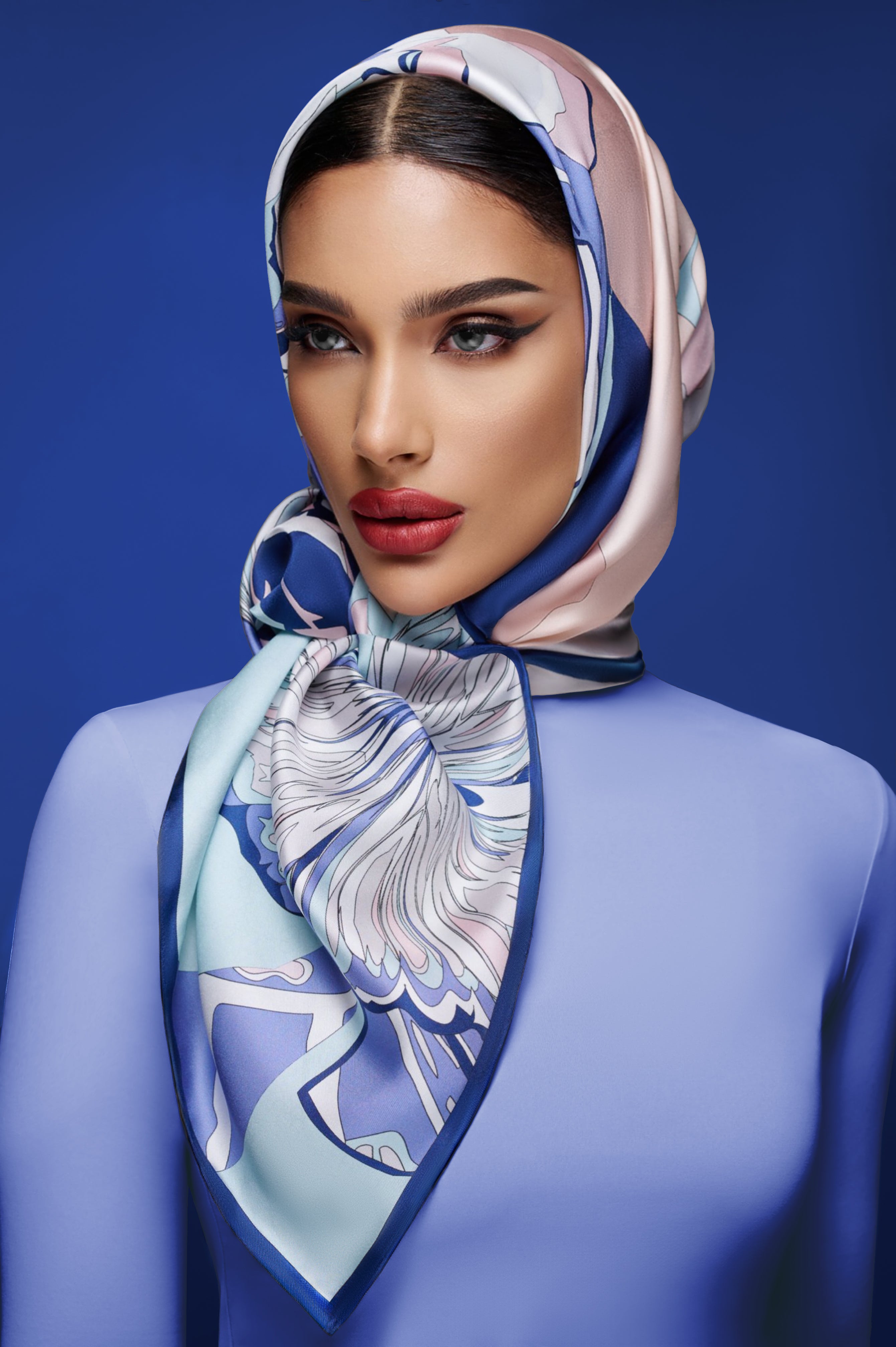 Frida Silk Scarf in Blue