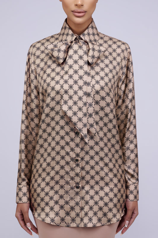 La Fleur Silk Blouse in Taupe