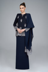 Prahara Kurung in Navy Blue